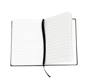 old open notebook on white background