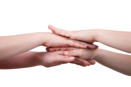 hands on top of each other on white background