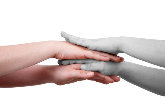 hands on top of each other on white background