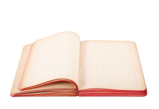 old open notebook on white background