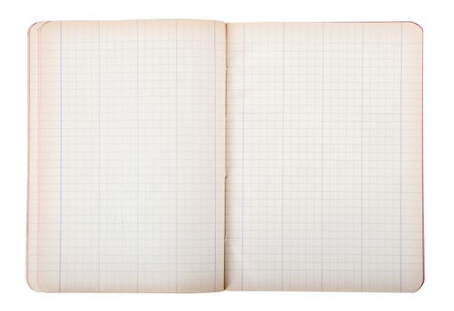 old open notebook on white background