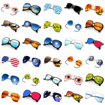 fantasy sunglasses collage on white background