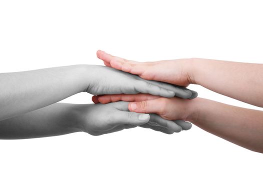 hands on top of each other on white background