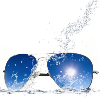 sunglasses splash on white background