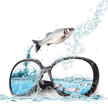 sunglasses splash on white background