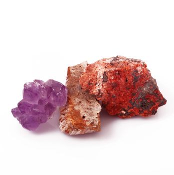 isolated mineral crystals collage on white background