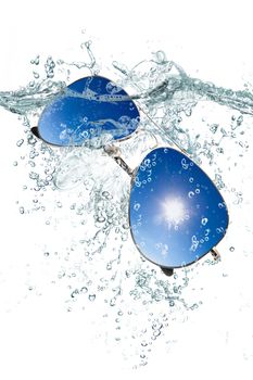 sunglasses splash on white background