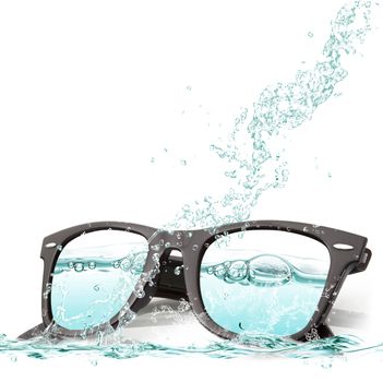 sunglasses splash on white background