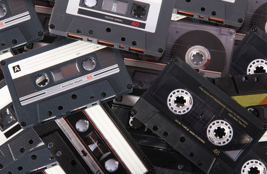 old audio cassette tape on texture background
