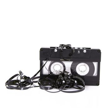 old audio cassette tape on white background