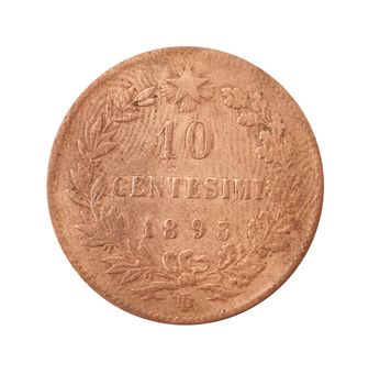 vintage metal coin on white background