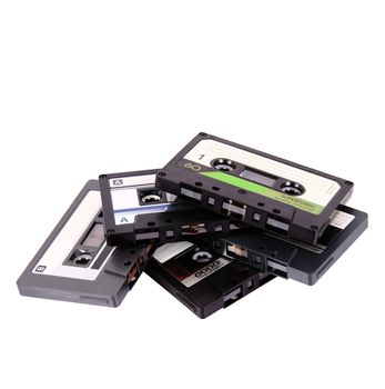 old audio cassette tape on white background