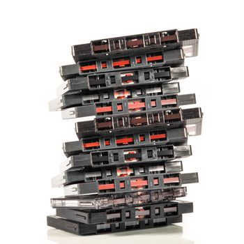 old audio cassette tape on white background