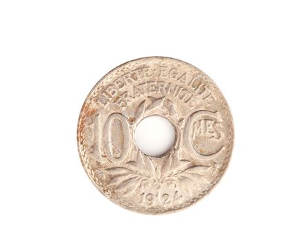 vintage metal coin on white background