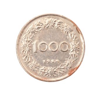 vintage metal coin on white background