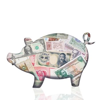 piggy with money on white background