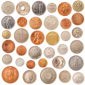metal coins on white background
