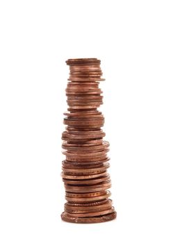 stack of coins on white background