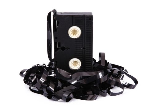 old video cassette tape on white background