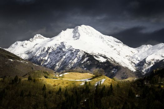 a great landscape of winter mountains