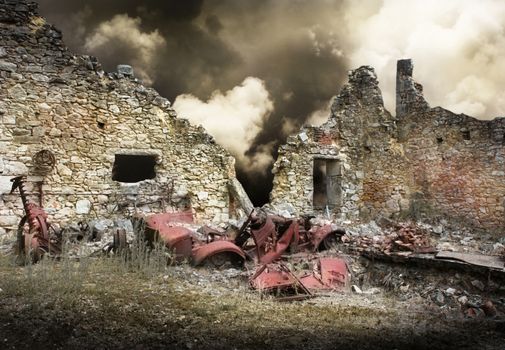 Ruins of houses destroyed by bombardment in the second world war