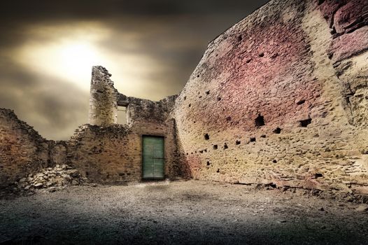Ruins of houses destroyed by bombardment in the second world war