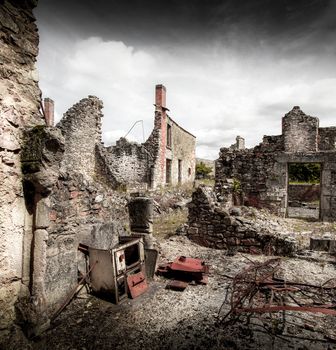 Ruins of houses destroyed by bombardment in the second world war