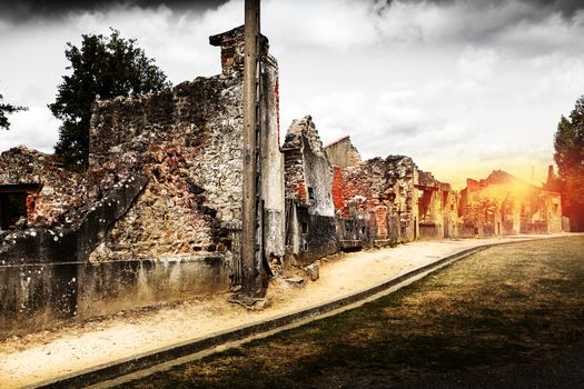 Ruins of houses destroyed by bombardment in the second world war