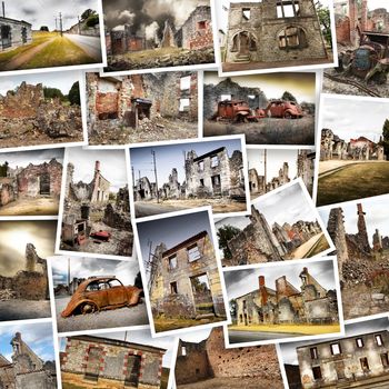 Ruins of houses destroyed by bombardment in the second world war