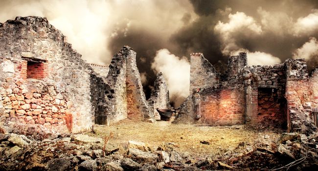 Ruins of houses destroyed by bombardment in the second world war