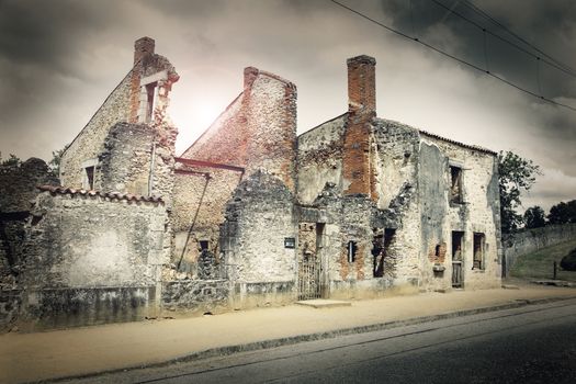 Ruins of houses destroyed by bombardment in the second world war