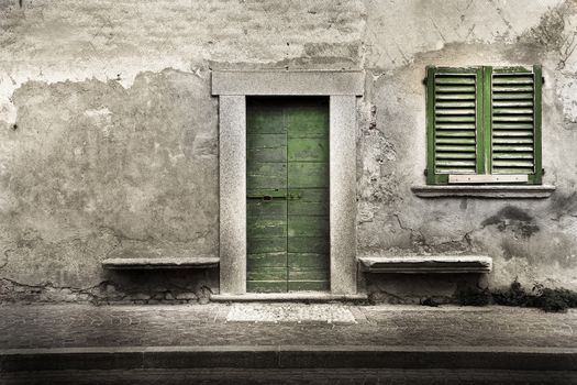 old typical vintage wooden door and window