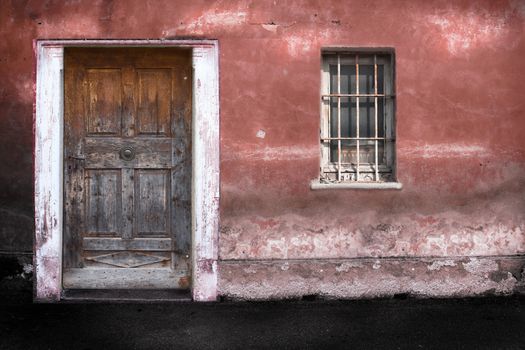 old typical vintage wooden door and window