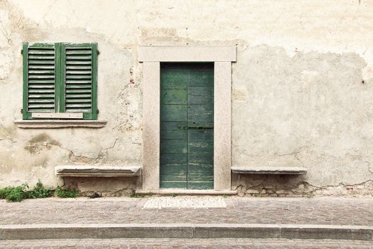 old typical vintage wooden door and window