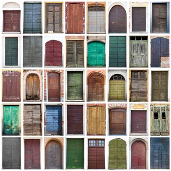 collage of typical vintage  wooden doors