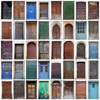 collage of typical vintage  wooden doors