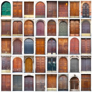 collage of typical vintage  wooden doors