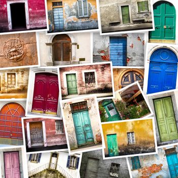 collage of typical vintage  wooden doors