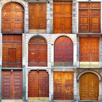 collage of typical vintage  wooden doors