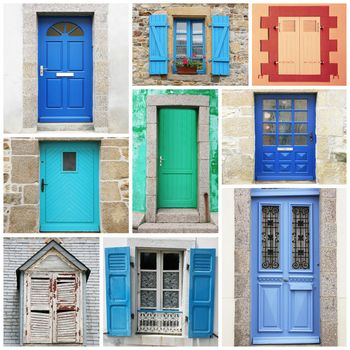 collage of typical vintage  wooden doors