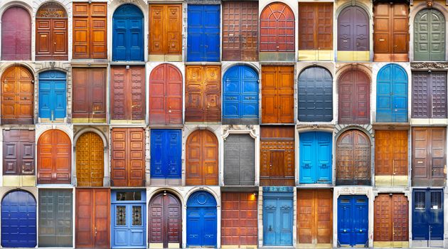 collage of typical vintage  wooden doors