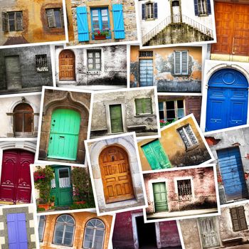 collage of typical vintage  wooden doors