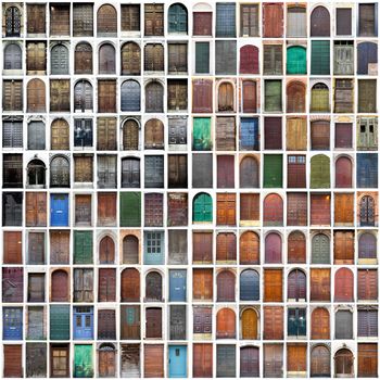 collage of typical vintage  wooden doors
