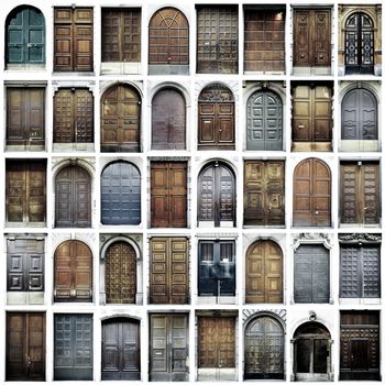collage of typical vintage  wooden doors