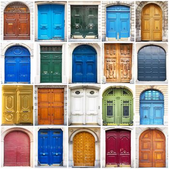 collage of typical vintage  wooden doors