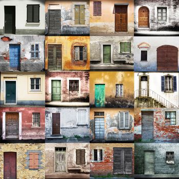 collage of typical vintage  wooden doors