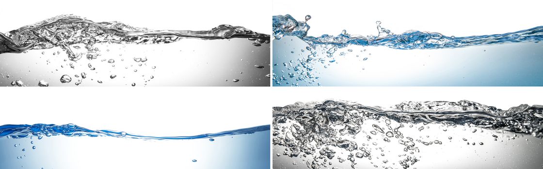 water splash collage on white background
