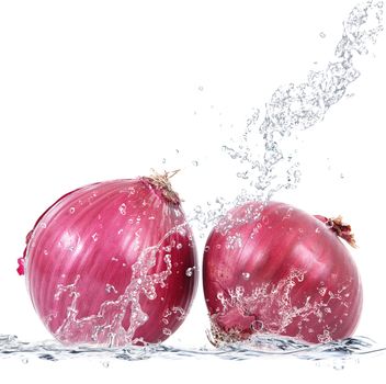 fresh onions falling in pure water