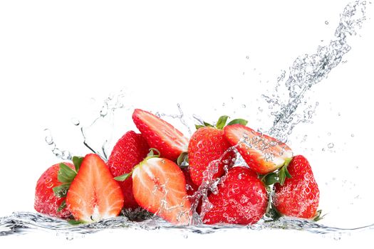 fresh strawberry falling in water