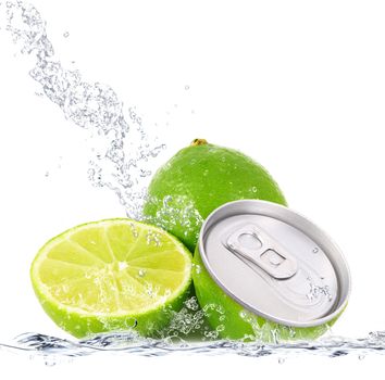 fresh lime falling in water